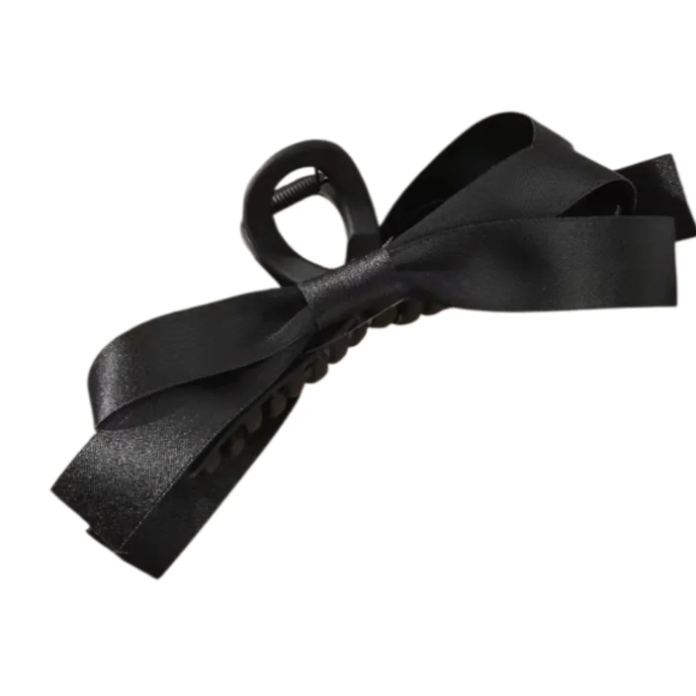 Large Black Satin Bow Hair Claw Clip • Updo Ponytail Hair Bow • NWOT